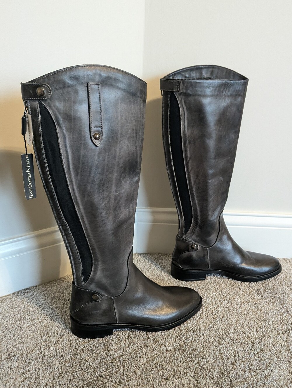 Emanuele Crasto Tall Leather Zip Back Riding Boots NWT - Grey sz 8.5